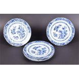Five 19th century Chinese blue and white plates of floral design four of the same design and one