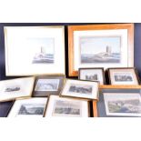 An assortment of 18 19th century engravings of London and other areas of varying sizes, all framed