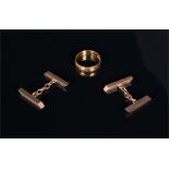 A pair of 9ct yellow gold engine-turned cufflinks 9.5 grams, together with a 22ct yellow gold