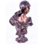 A reproduction composite bust of a lady in art nouveau dress signed 'Nelson', 63cm high x 37cm wide.