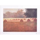 John Bond (b. 1945) British three limited edition prints of farm workers cutting hay in late summer,