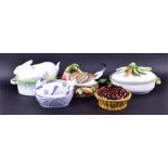 Five decorative contemporary tureens and covers comprising a Le Cordon Bleu Country Life example