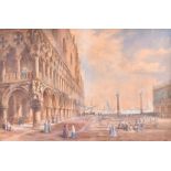 Alfred Sansom (19th century) Piazza San Marco, Venice, a watercolour of figures in the square