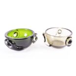 Two postwar probably Czech glass bowls by an unknown designer, the grey and green bodies with