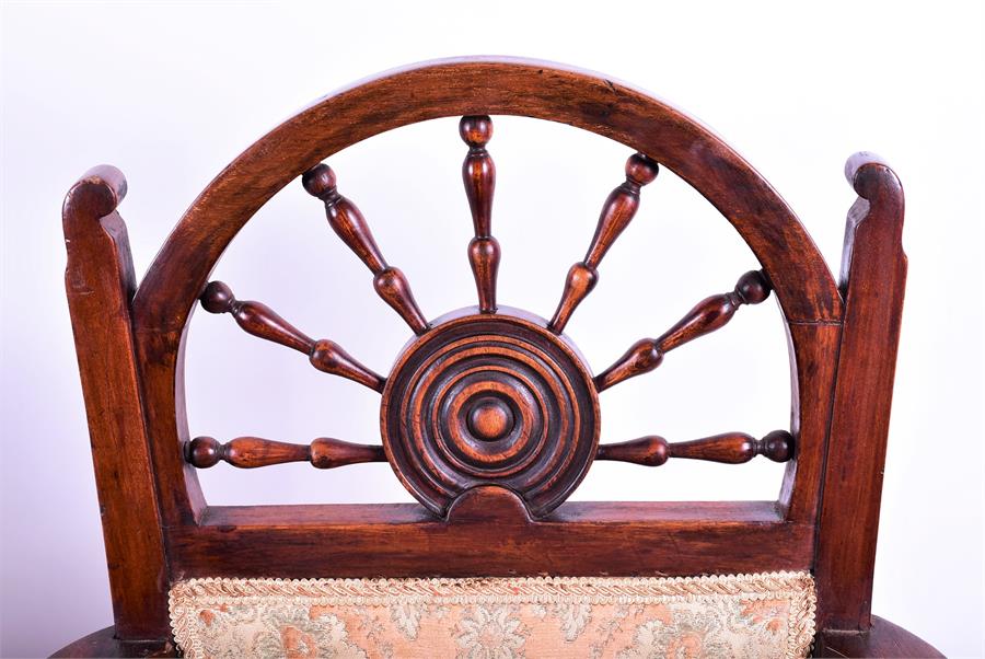 Two similar good quality 19th century carver arm chairs with turned ship's wheel backs one centrally - Image 3 of 6