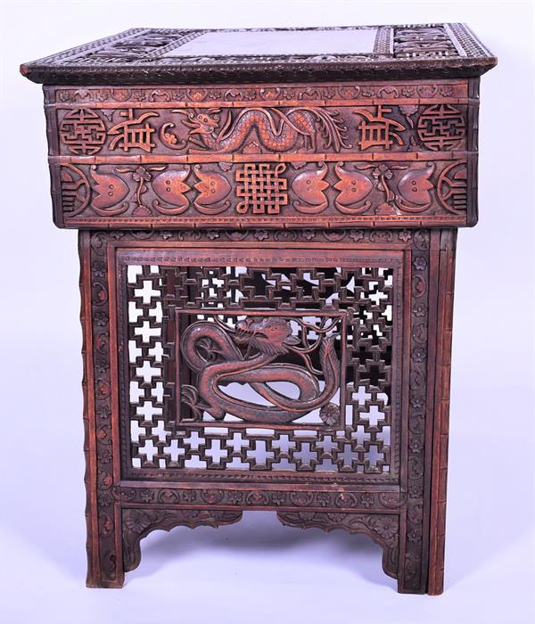 A late 19th / early 20th century Chinese hardwood writing table the rectangular top inlaid with - Image 5 of 6