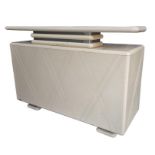 A 1960s Italian Stiloglas cream-finished home bar with chrome linear detailing the back of the