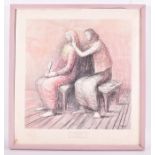 After Henry Moore (1898-1986) British a print of his chalk and watercolour 1949 artwork entitled Two