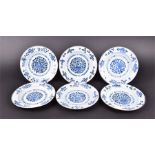 Six early 20th century Chinese blue and white plates of floral design unmarked bases, 23 cm