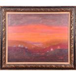 Muriel Rose (born 1923) British a landscape at sunset, oil on panel, signed to lower right corner,