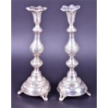 Judaica: A pair of Russo-Polish silver Sabbath candlesticks  of traditional baluster form, maker's