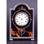 A George V silver and tortoiseshell bedside clock Birmingham 1915, by Horton & Allday, upright