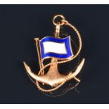 Hermes, Paris. A yellow gold and enamel anchor and nautical flag brooch bearing French mark, the