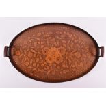 Two late 19th / early 20th century Dutch inlaid wooden trays each with fine inlay, of oval form with