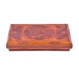 An early-mid 20th Century Chinese carved hardwood lidded robe box / case of rectangular form, the