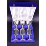 A set of six silver-plated wine goblets in the 17th century style by Mappin & Webb. In original