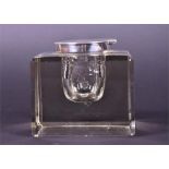 An Edwardian crystal clear glass inkwell with silver mount by John Grinsell & Sons, Birmingham 1902,