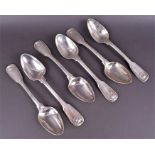 A set of six American silver single-struck fiddle, thread and shell pattern table spoons by Fletcher