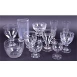 A collection of 19th century and later glass to include rummers, some with acid etched fruiting vine