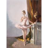 Vernon Beauvoir Ward (1905 - 1985) British a ballerina on pointe beside a classical column and