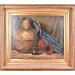 A large 20th century still life with jugs, signed 'A. J. Lothian' to top left, oil on canvas, in a