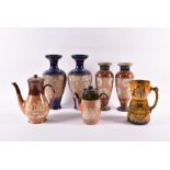 Two pairs of Doulton Slaters Patent stoneware baluster vases the tallest 34cm, together with a