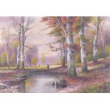 A large early 20th century painting of the Vienna Woods, signed G. Bauer to lower right corner,