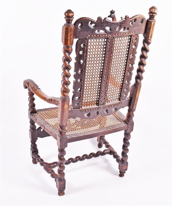 A Charles II style carved walnut armchair with intricately decorated top section depicting - Image 5 of 5