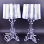 Ferruccio Laviani for Kartell: A pair of large 2004 Bourgie table lamps in transparent carbonate, 78