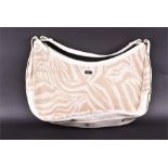 A Lambertson Truex handbag in zebra print jute fabric with cream leather accents and strap. Labelled