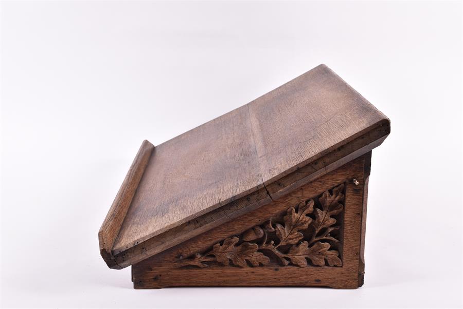 A Victorian Cotswold ecclesiastical oak lectern the front carved with a central pierced star flanked - Image 3 of 4