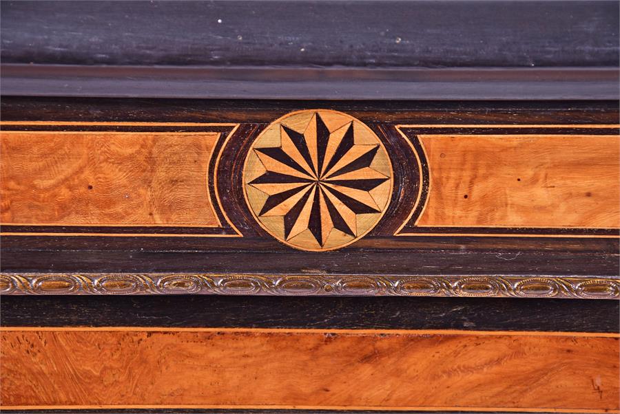 A pair of Victorian ebonised and burr walnut pier cabinets the frieze inlaid with stylised flower - Image 2 of 3