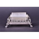 An early 20th century glass stamp roller in a silver stand by James Dixon & Sons, Sheffield 1920, of