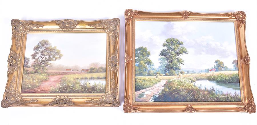 Two mid to late-20th century English landscapes both oil on canvas, larger signed 'Peter J.