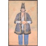 A fine 19th century Iranian / Qajar dynasty period portrait of a nobleman the subject stands