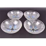 René Lalique (French, 1860-1945) a set of four opalescent glass bowls in the coquilles pattern, each