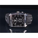 A Tag Heuer Monaco stainless steel automatic wristwatch the square black dial with baton indexes and
