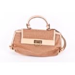 A Salvatore Ferragamo Sofia Satchel bag in camel leather with stitched material body, gilt metal