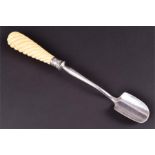 A Victorian silver stilton scoop London 1855 by George Adams, with spirally fluted ivory handle