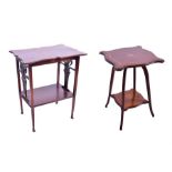 Two Edwardian mahogany occasional tables one of square shaped form with inlaid decoration, 44 cm