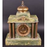 A late 19th/early 20th Century green onyx mantel clock  with eight day movement striking on a