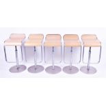 Five La Palma Lem stools designed by Shin Azumi and Tomoko Azumi, the frames in matt chrome with