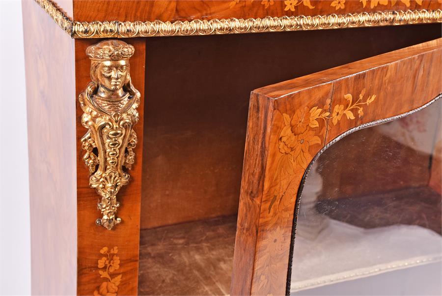 A Victorian walnut and ormolu mounted pier cabinet with inlaid decoration of floral sprays, the - Image 3 of 3