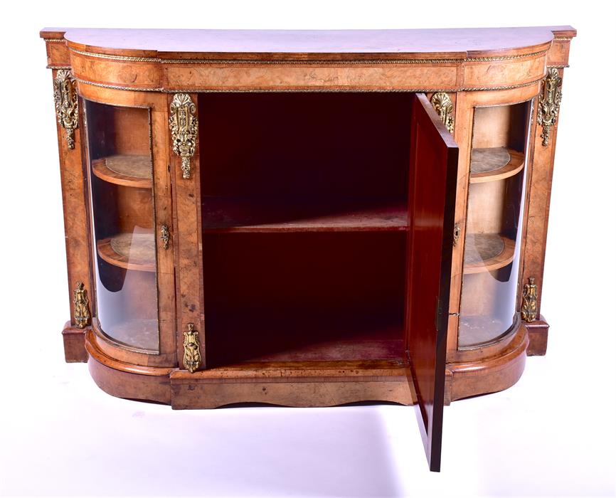 A Victorian walnut cross-banded and gilt metal mounted credenza the shaped top over a central - Image 4 of 8