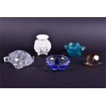 A collection of decorative crystal items  to include a Lalique blue tinted ashtray decorated with