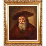 Continental School a portrait of a bearded man wearing a hat, oil on canvas, signed indistinctly