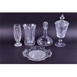 Good quality clear cut crystal to include  an oversized etched lidded clear-cut vase, 40 cm high,