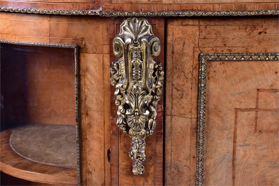 A Victorian walnut cross-banded and gilt metal mounted credenza the shaped top over a central - Image 3 of 8