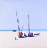 Henderson Cisz (born 1960) Brazilian  a calming beach scene with fishing boats, oil on canvas,
