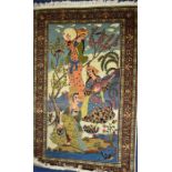 A 20th century Persian silk carpet with fine quality decoration depicting musicians in a garden